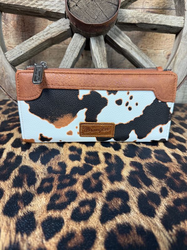 Wrangler Long Brown Cow Print Wallet
