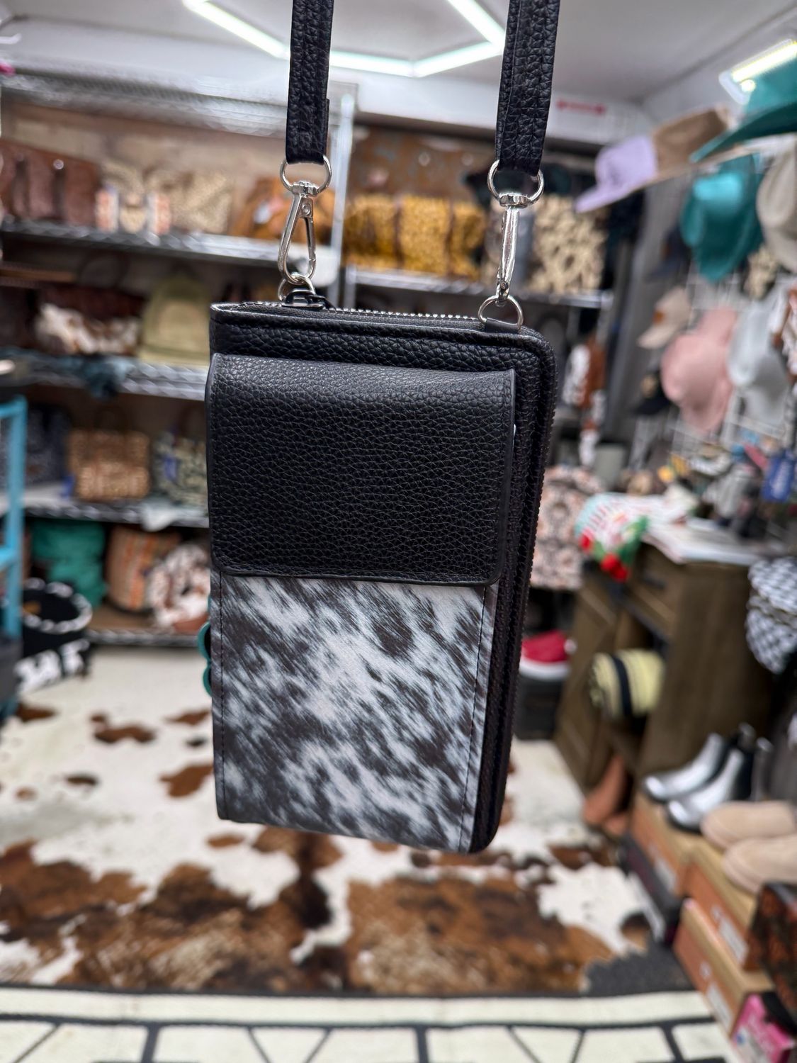 Cowhide Look Phone Crossbody Wallet