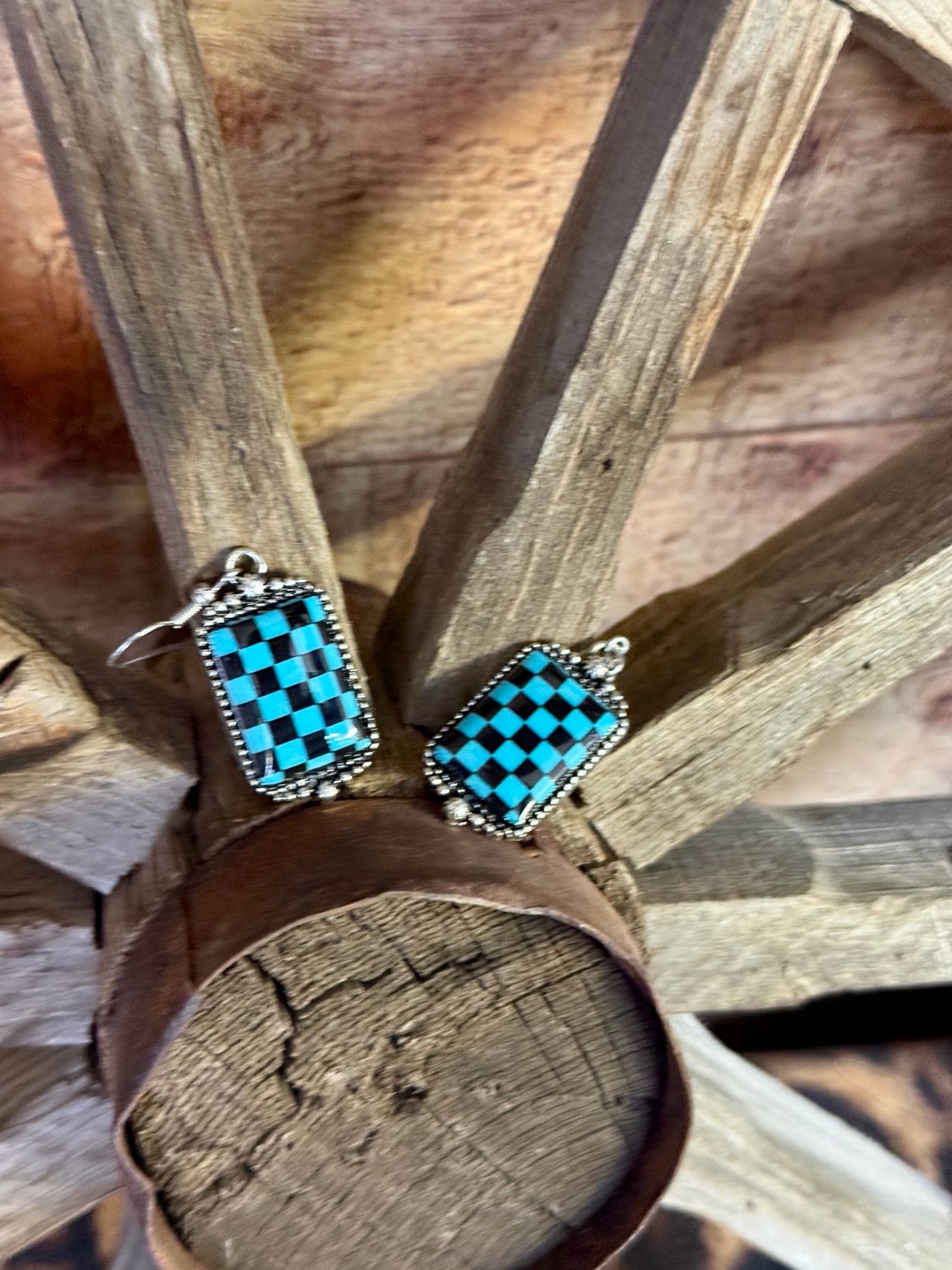 Turquoise Check Earrings