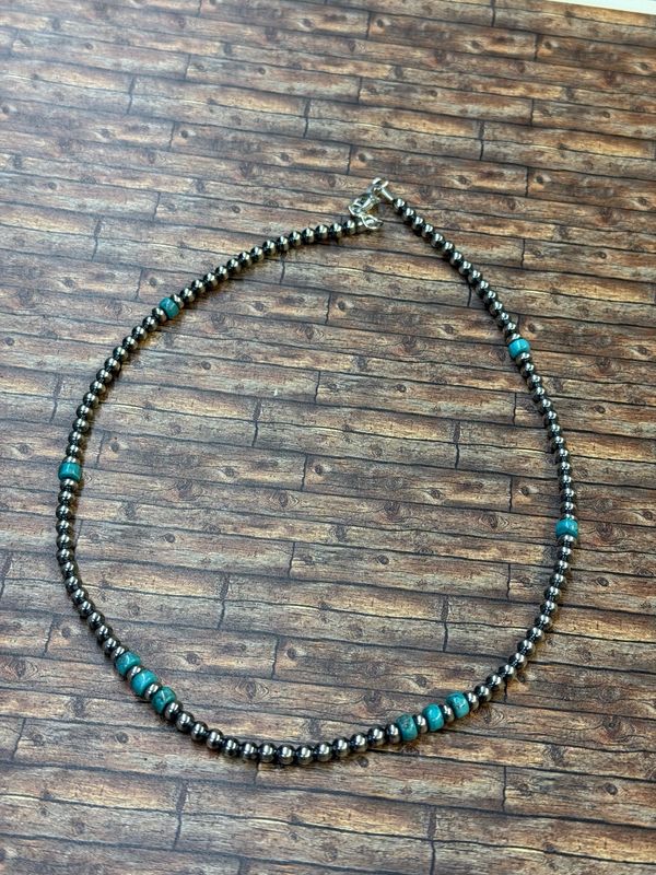 18” 4mm Sterling Pearls Necklace with Turquoise