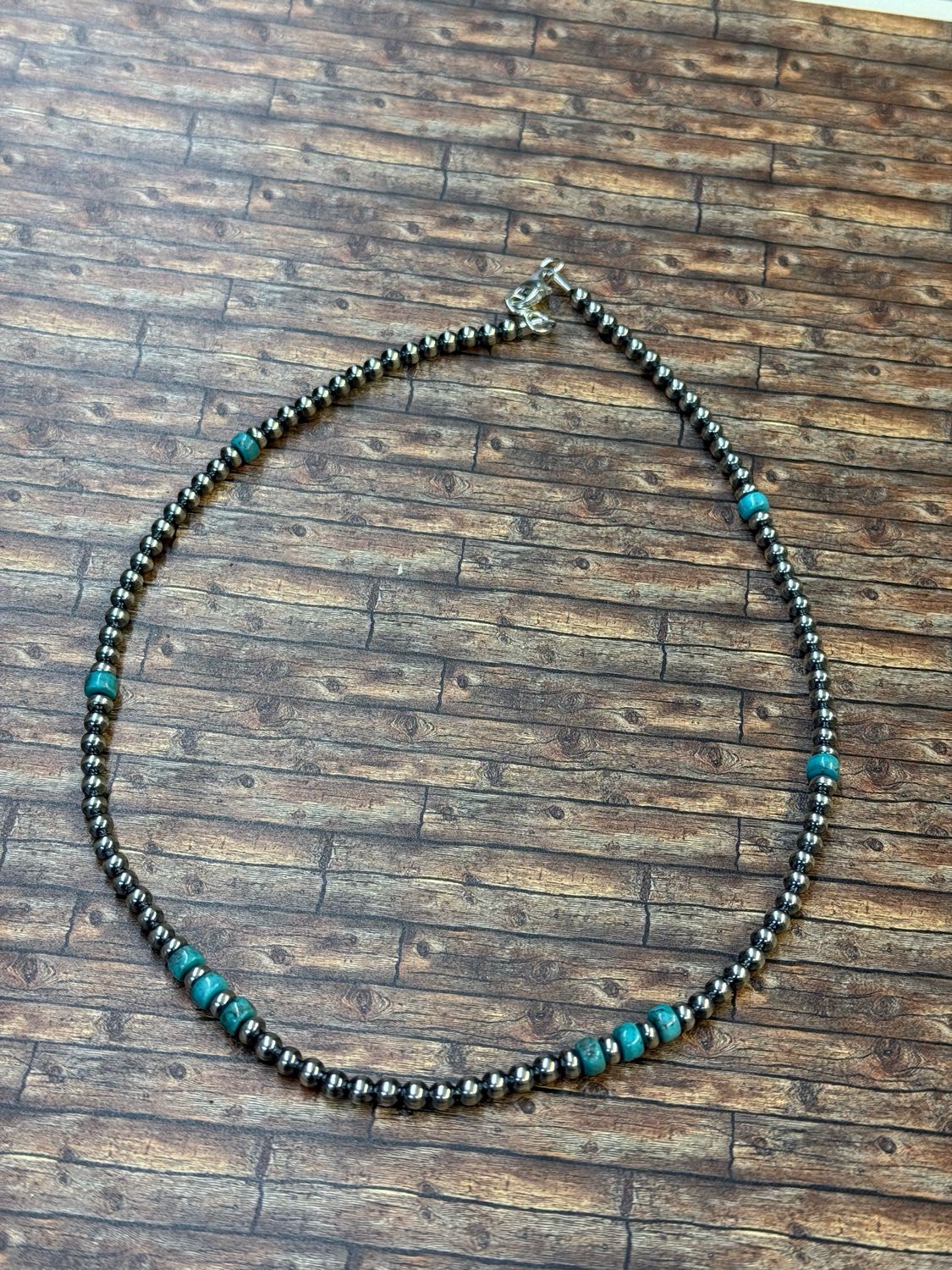 18” 4mm Sterling Pearls Necklace with Turquoise