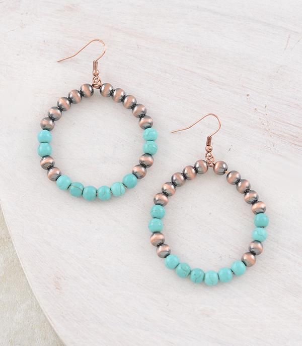 Copper Pearl Turquoise Hoop Earrings