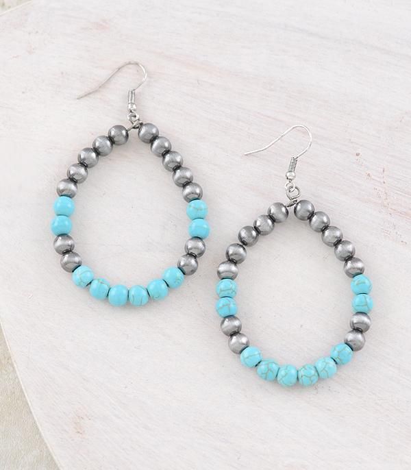 Silver Pearl Turquoise Hoop Earrings