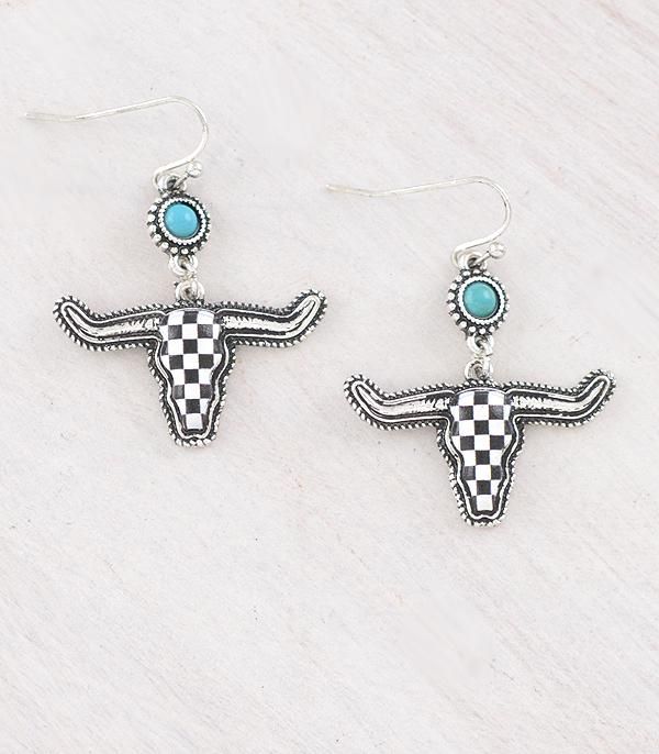Longhorn Black Check Fashion Earrings