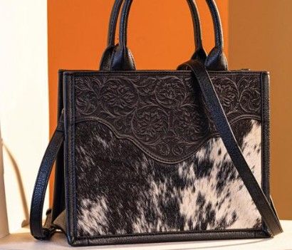 Cowhide Tooled Concealed Carry Tote Bag