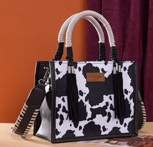 Black Wrangler Cow Tote Bag