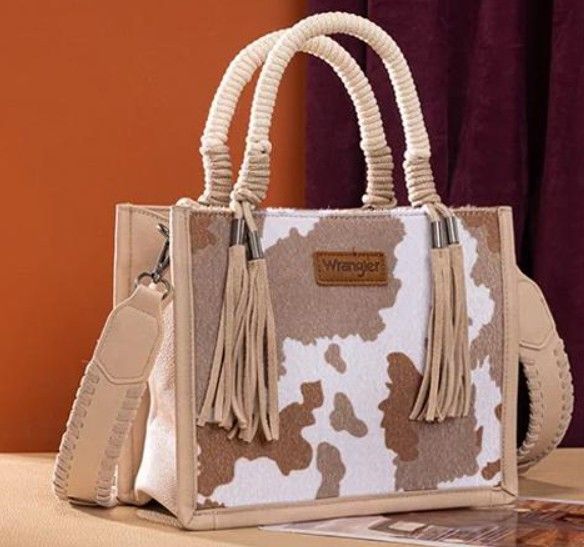 Tan Wrangler Cow Tote Bag