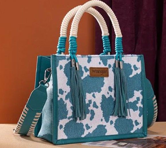 Turquoise Wrangler Cow Tote Bag