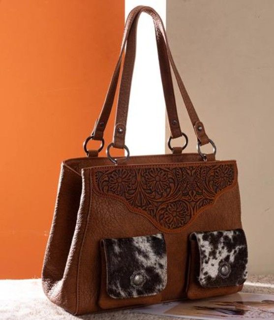 Cowhide Tooled Concealed Carry Tote Bag