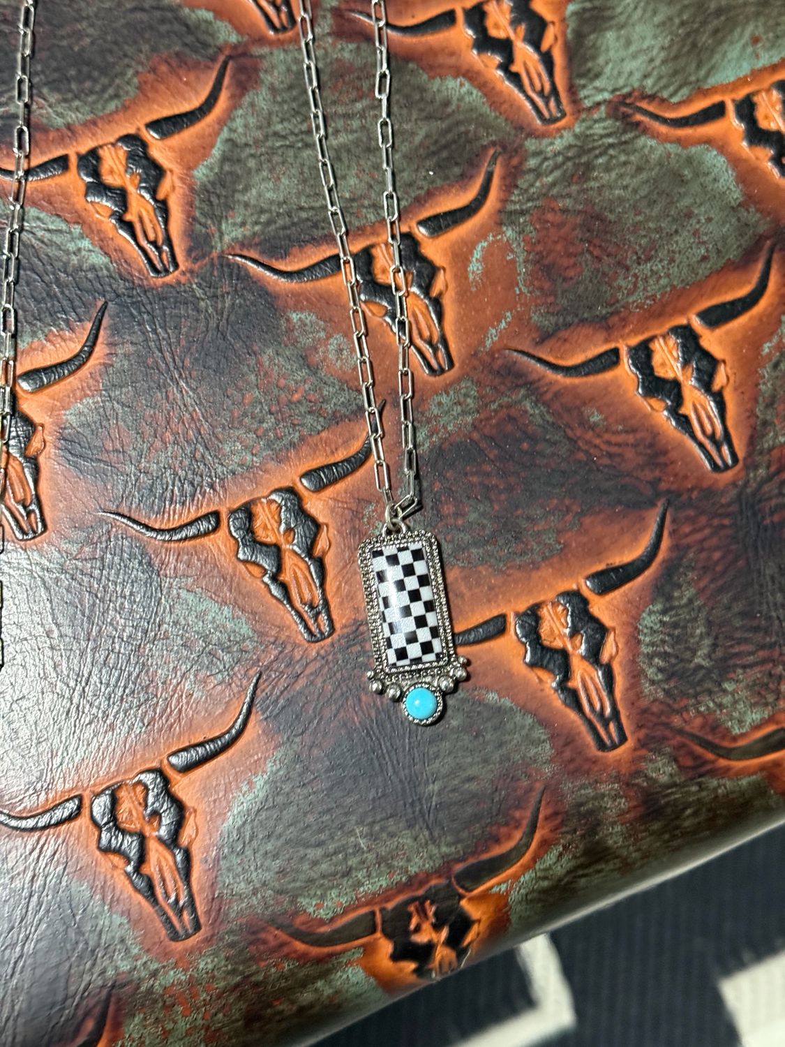 Checks &amp; Turquoise Fashion Necklace