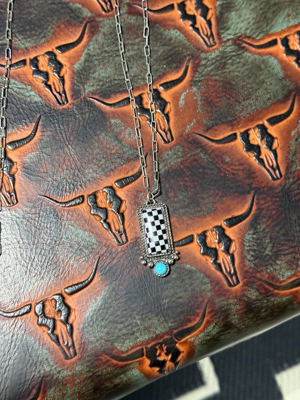 Checks &amp; Turquoise Fashion Necklace