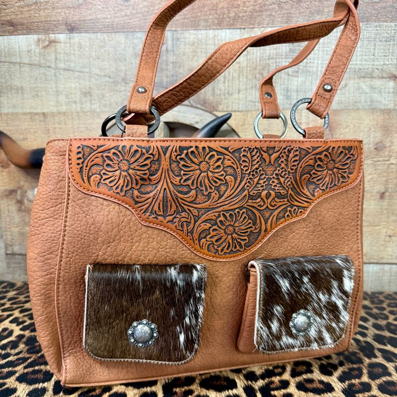 Cowhide Tooled Concealed Carry Tote Bag