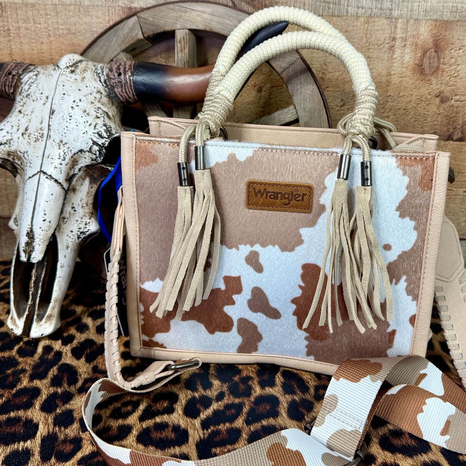 Tan Wrangler Cow Tote Bag 