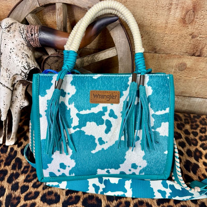 Turquoise Wrangler Cow Tote Bag