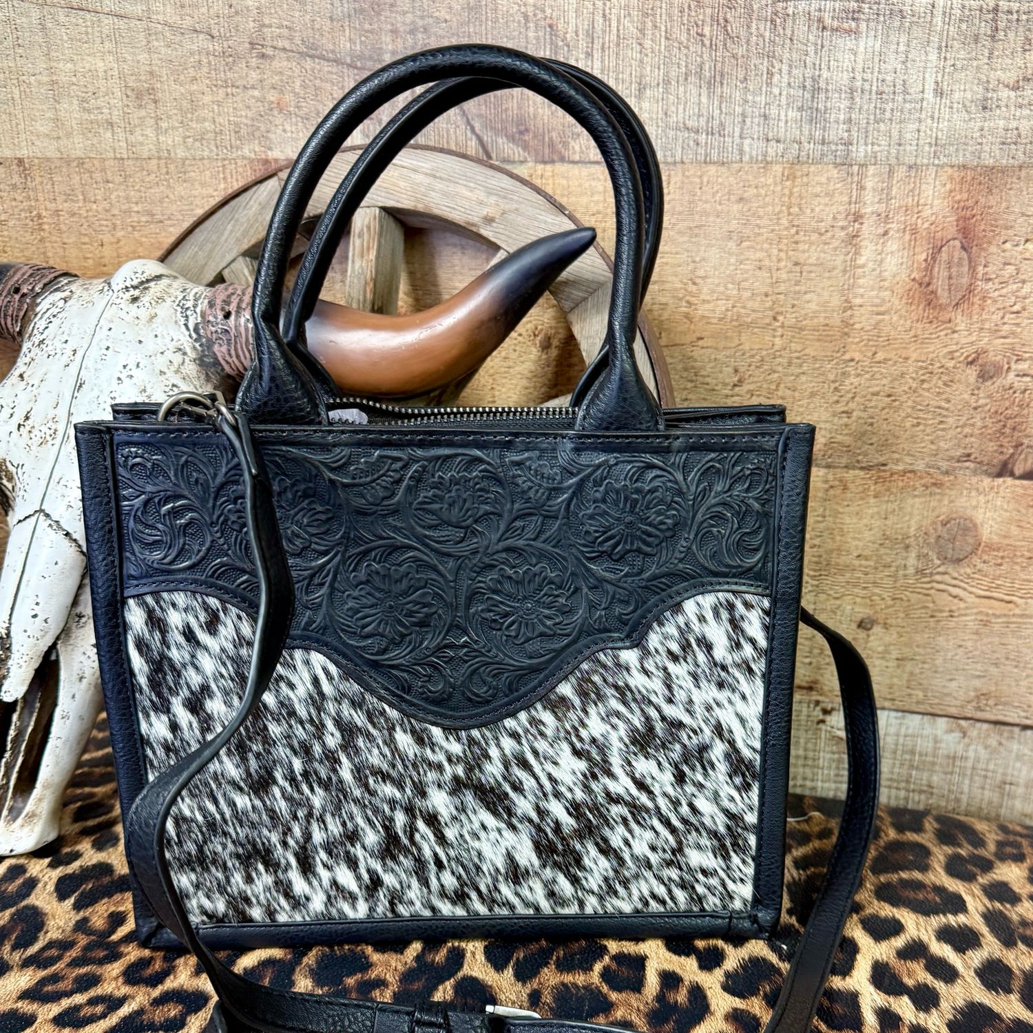 Cowhide Tooled Concealed Carry Tote Bag