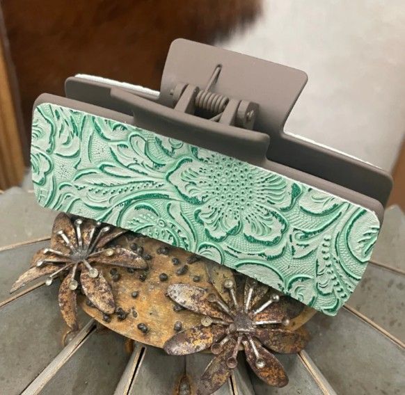 Cowgirl Tooled Teal Hair Clip