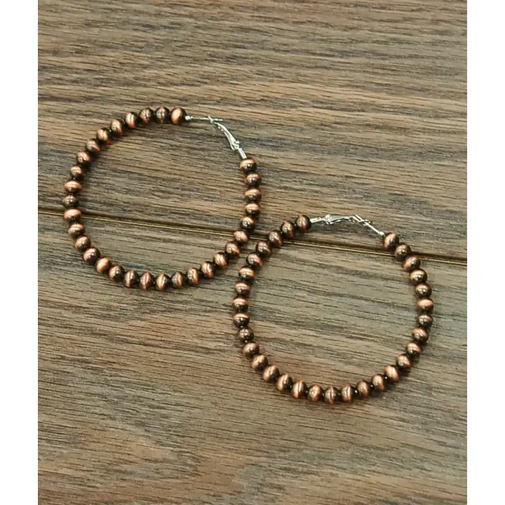 Handmade 6mm Copper Navajo Bead Hoop Earrings