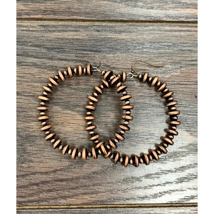 Handmade Copper Navajo Bead Hoop Earrings 
