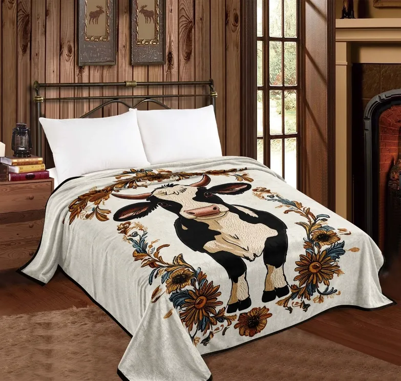 Floral Cow Queen Size Mia Throw Blanket 