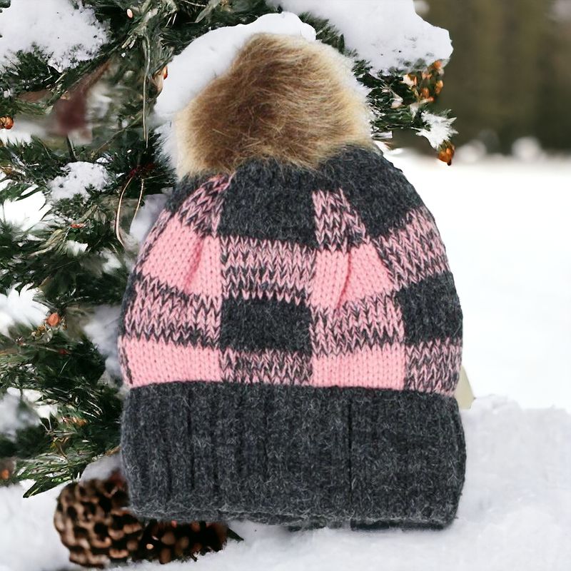 BUFFALO CHECK KNIT POM BEANIE