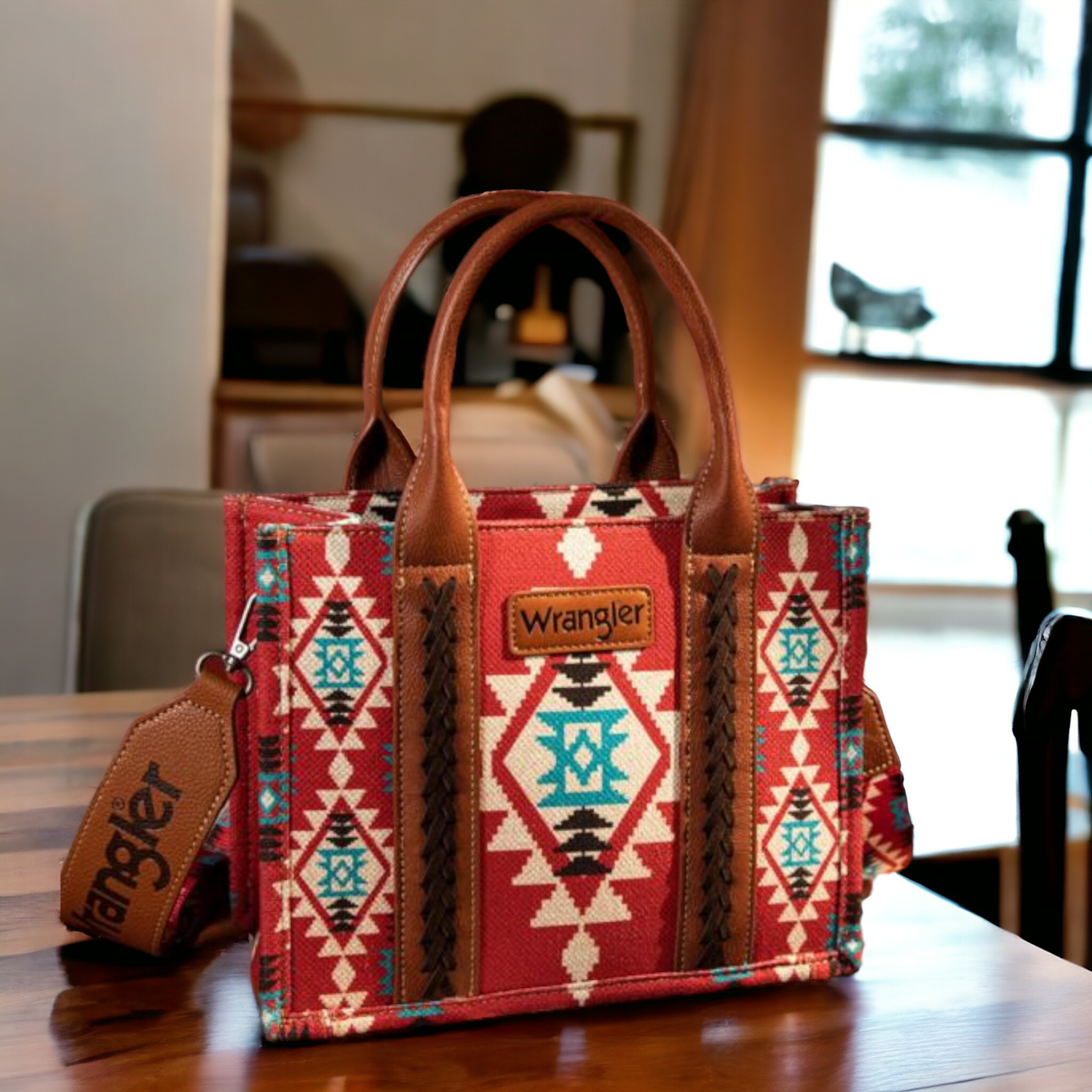 Wrangler Red Southwestern Print Small Canvas Tote/Crossbody