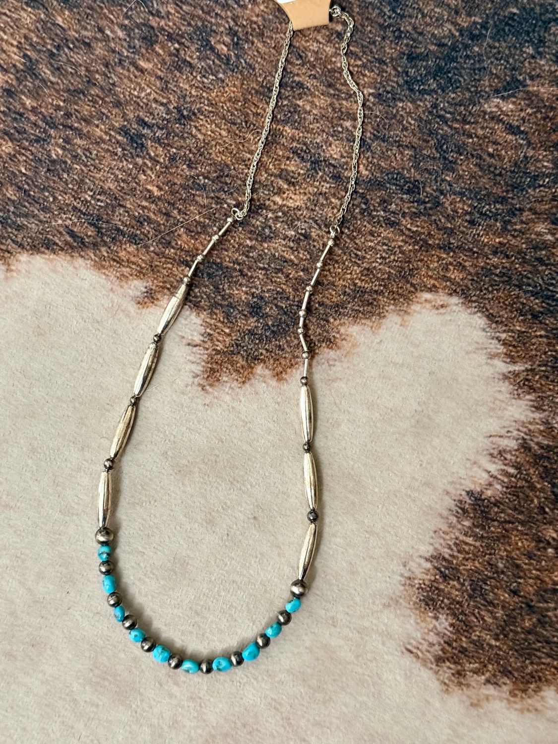 Sterling Melon Bead Turquoise Necklace 