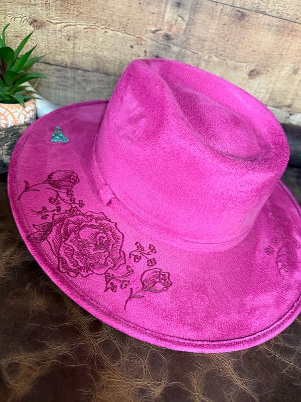 Fuchsia Rose Suede Hat