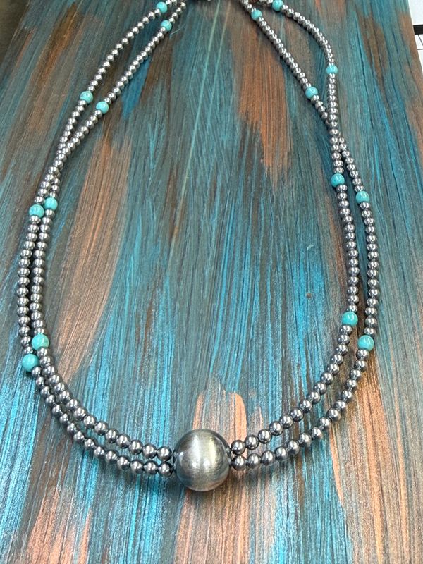 18” 3mm Pearls with Turquoise with Large Pearl