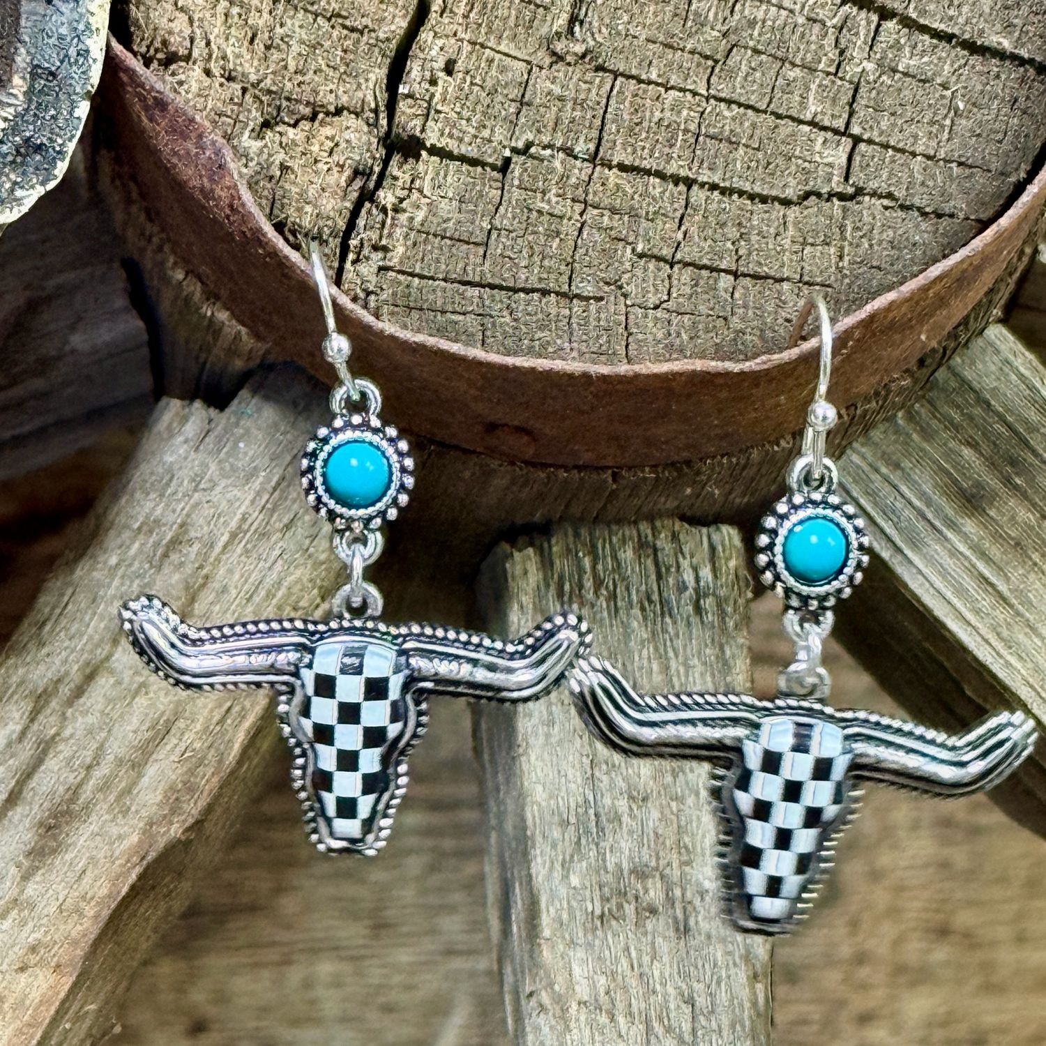 Longhorn Black Check Fashion Earrings
