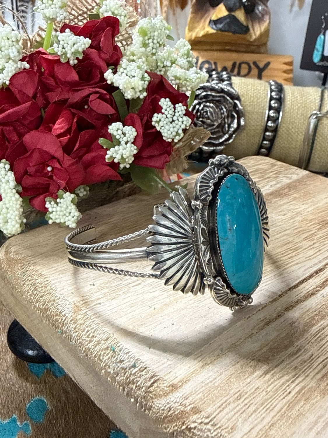 Turquoise Stone Navajo Sterling Silver Cuff Bracelet