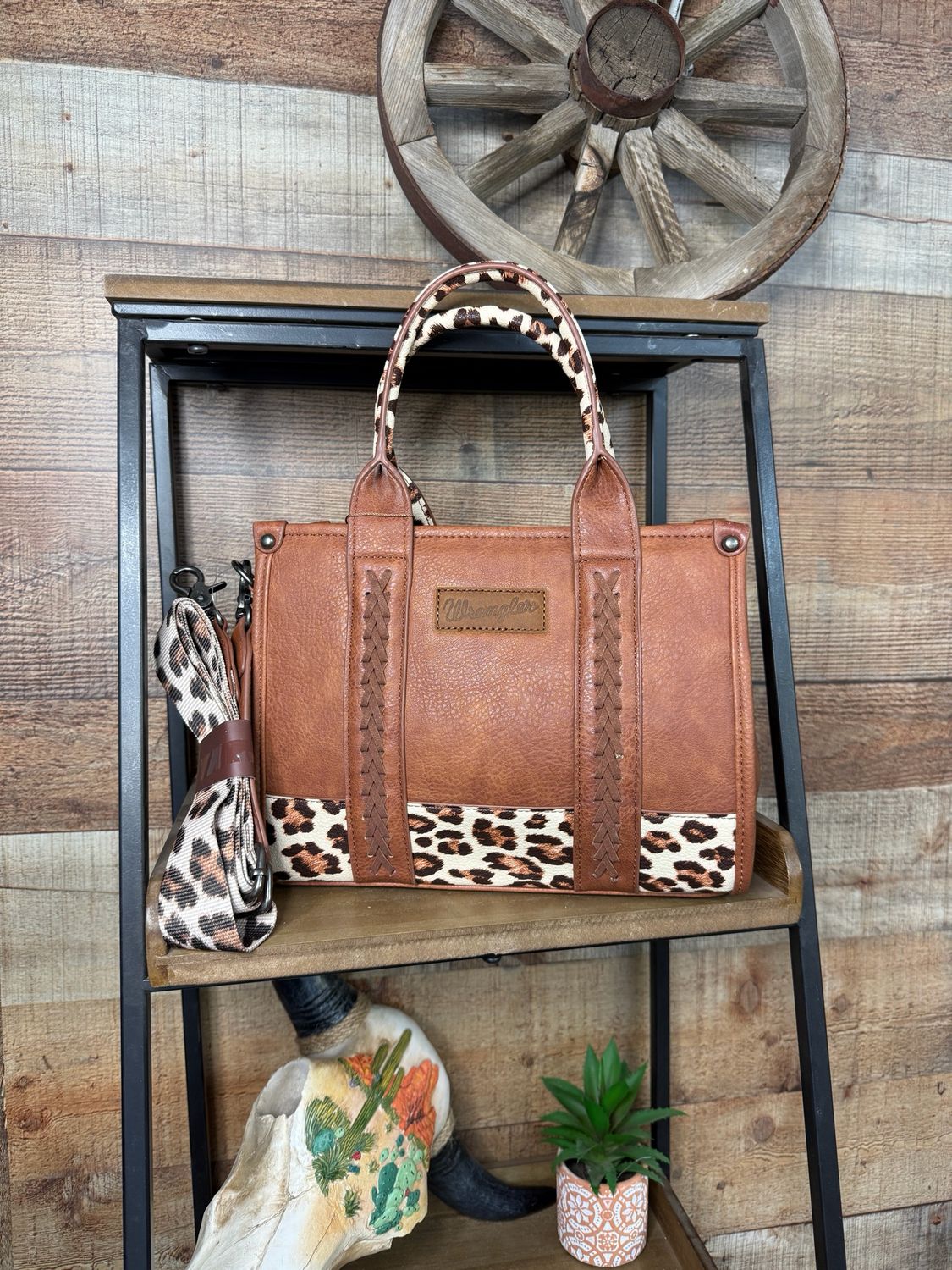 Wrangler Brown Leopard Tote Crossbody