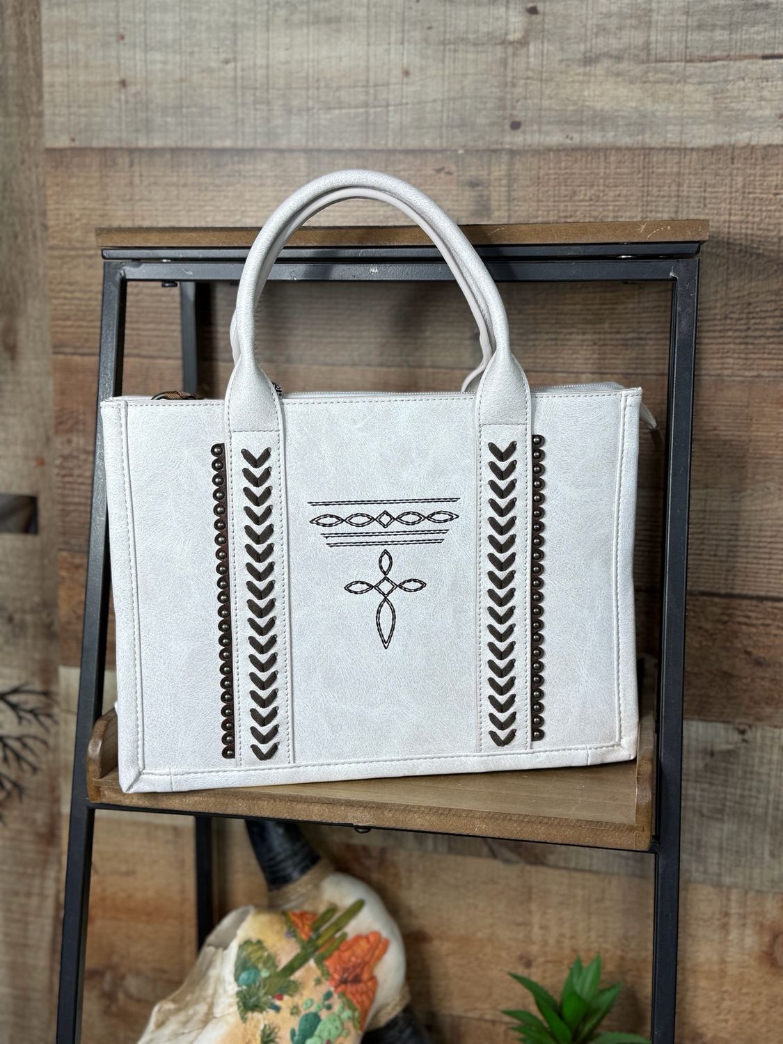Wrangler Winter White Boot Stitch Crossbody Tote