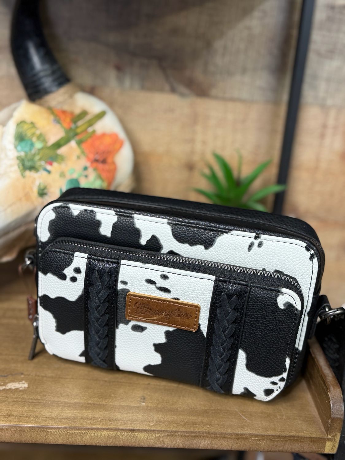 Wrangler Black Cow Wallet Crossbody that is functional and stylish with western vibes.