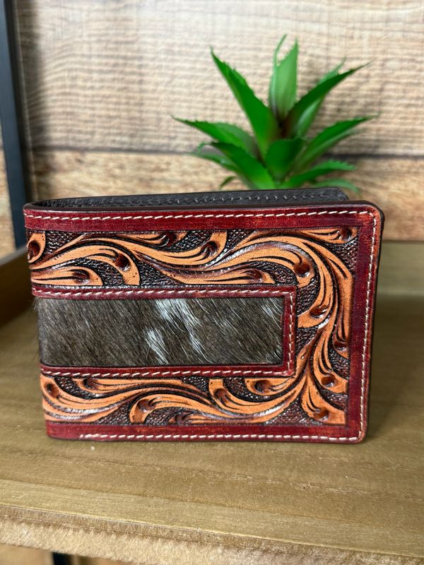 Tooled Leather &amp; Cowhide Men’s Wallet