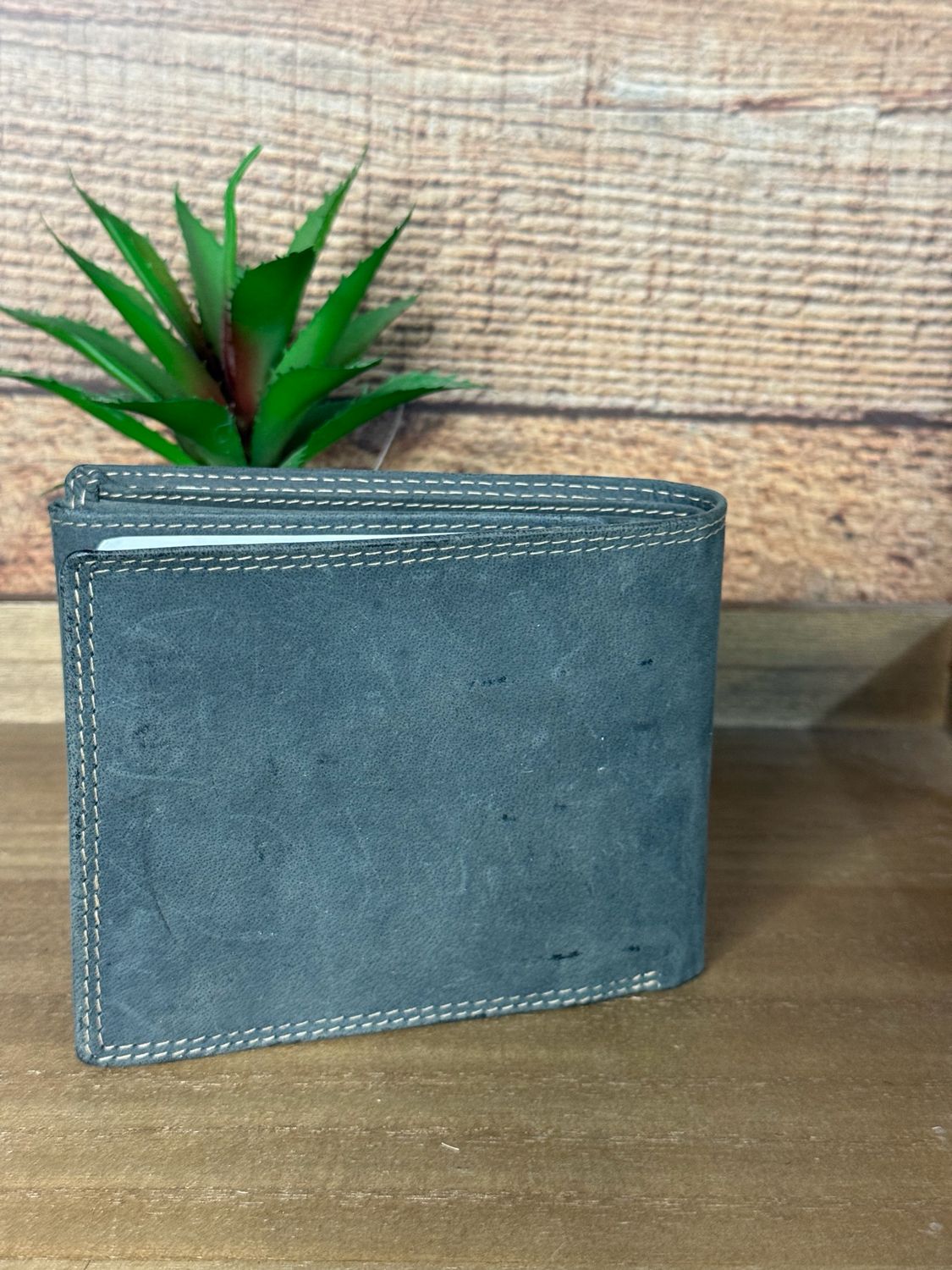 Myra Rustic Gray Leather Bifold Wallet