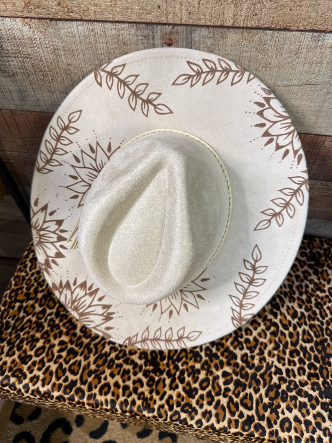 Floral Leaves Laser Burned Cowboy Hat 