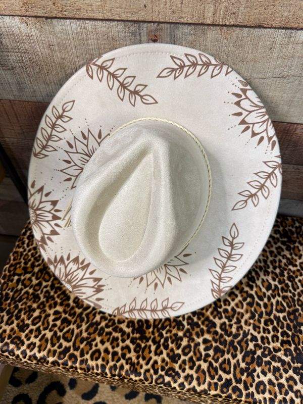 Floral Leaves Laser Burned Cowboy Hat 