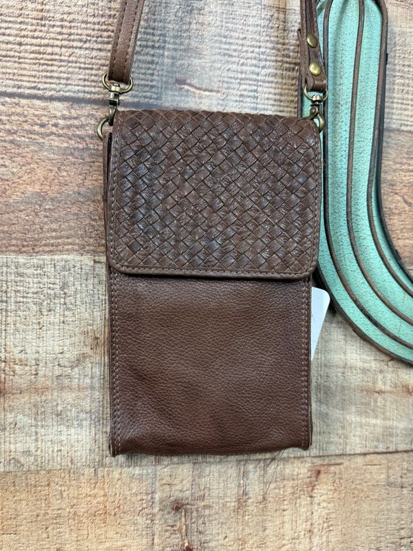 Never Mind Brown Leather Phone Crossbody Bag