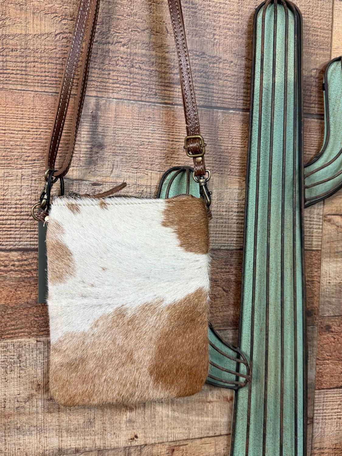 Myra Brown White Cowhide Crossbody Bag