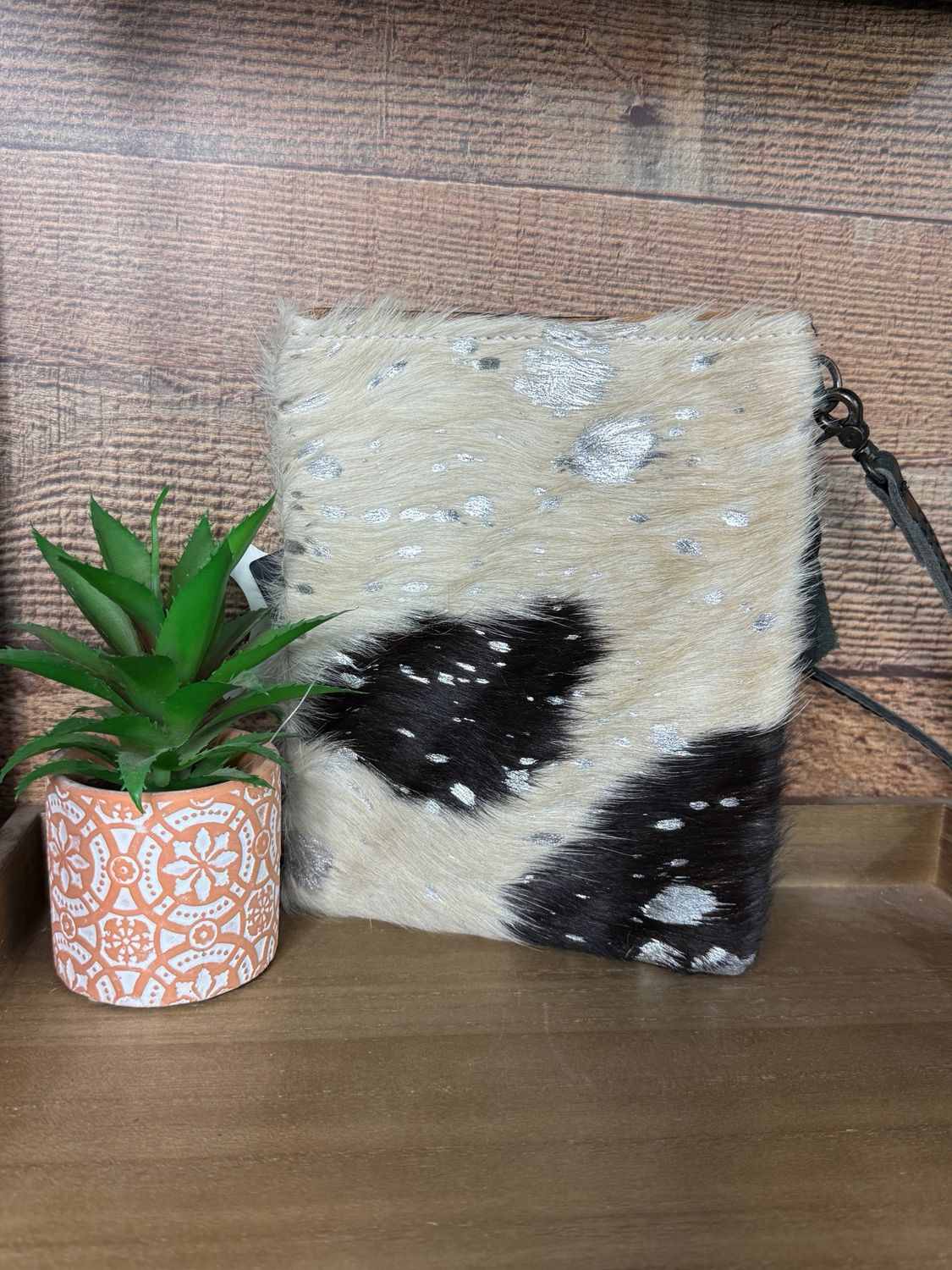 American Darling Black White Silver Wash Cowhide Small Crossbody