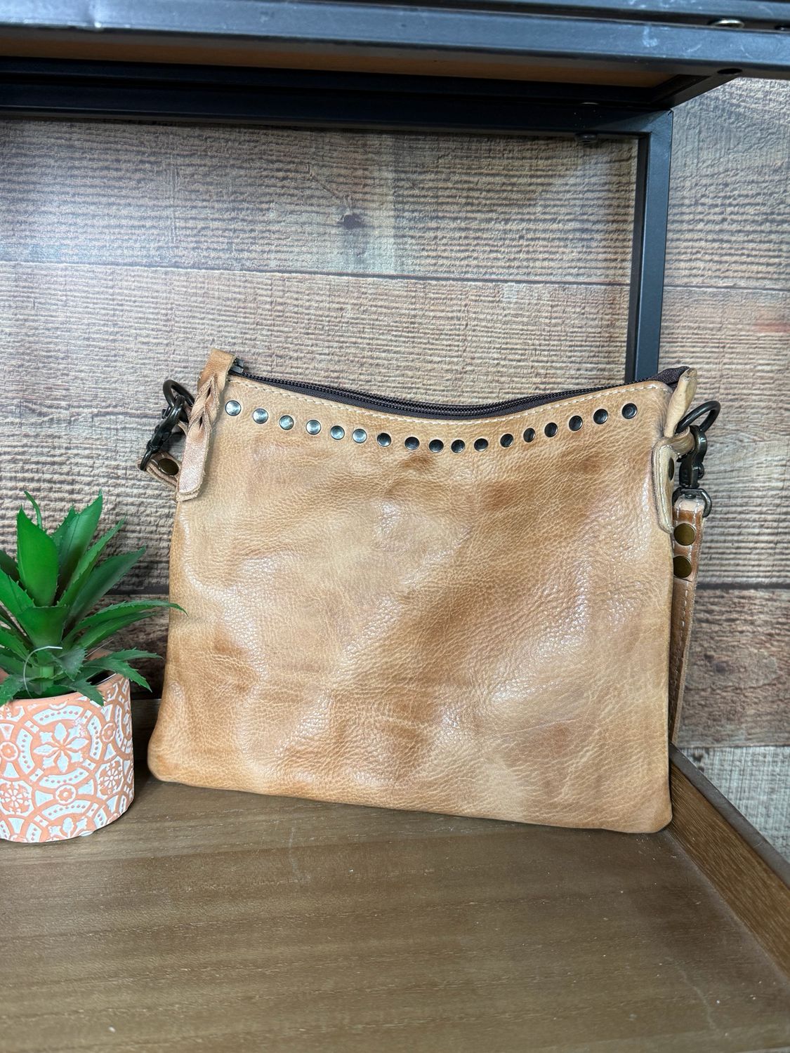 Never Mind Tan Leather Crossbody
