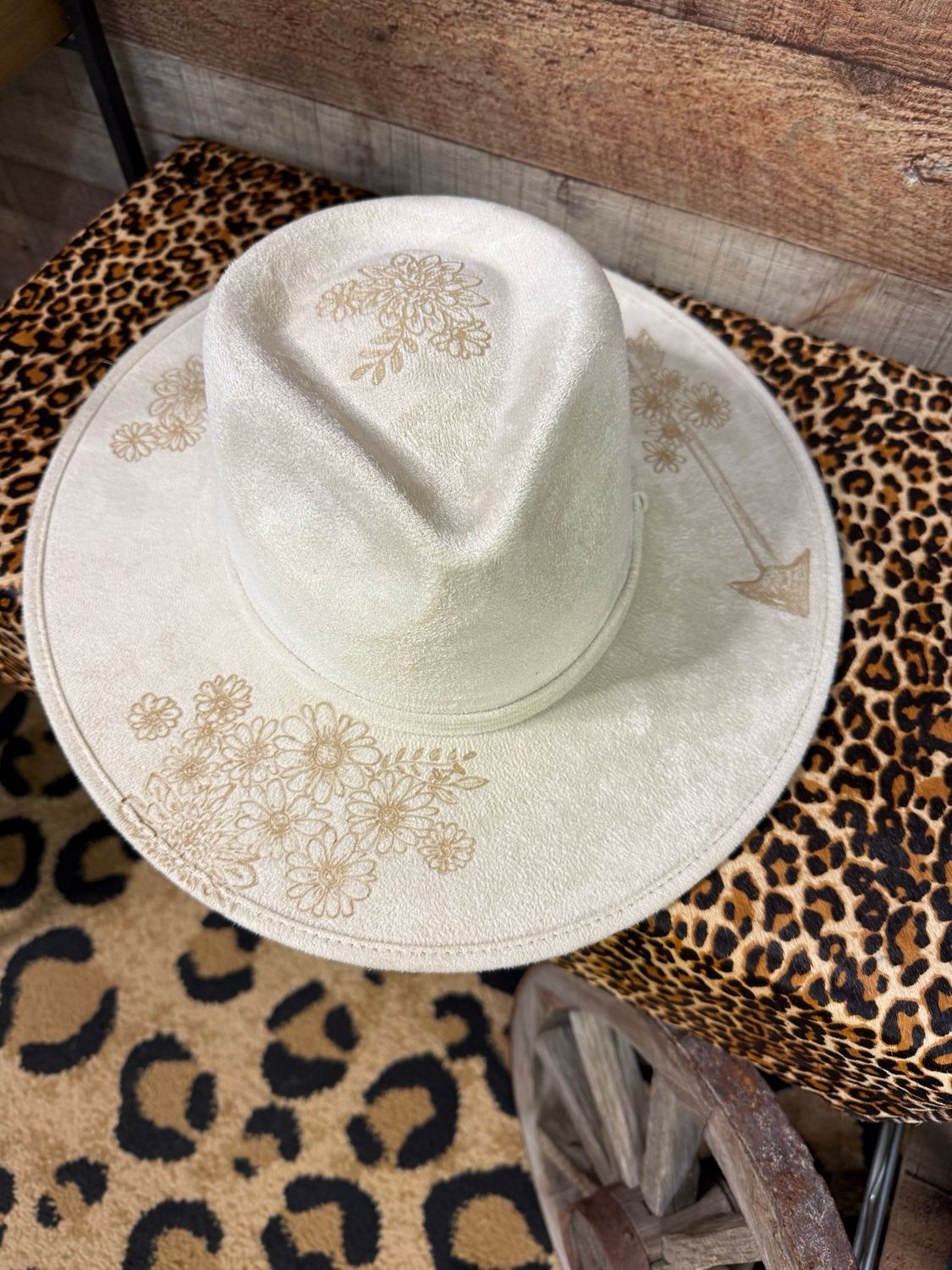 Floral Arrow Hand Burned Cowboy Fedora Hat