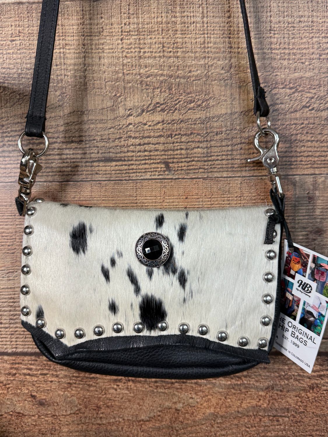 Cowhide Black Leather Hip Bag 