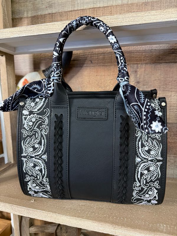 Wrangler Paisley Print Tote Crossbody Bag -Black