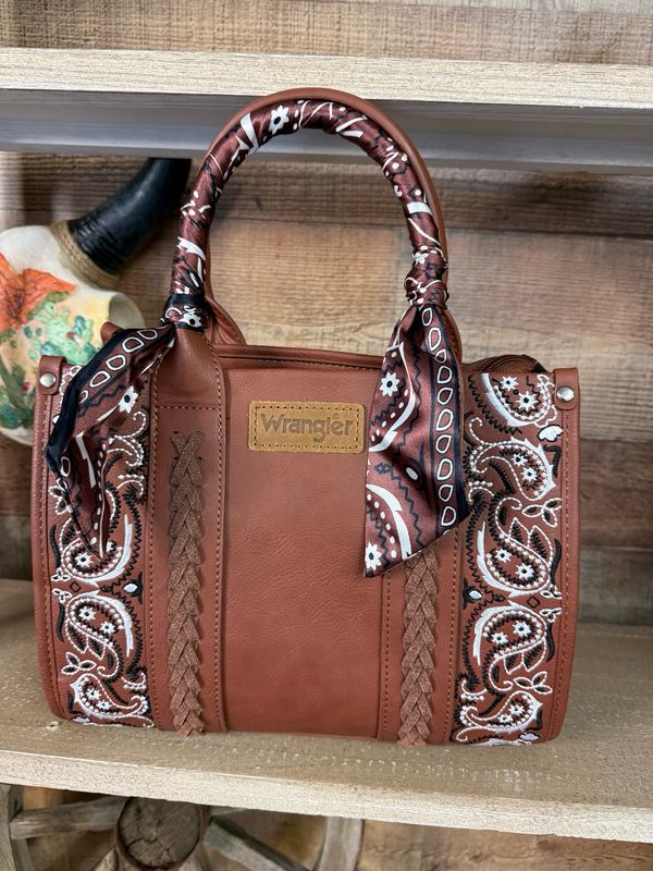 Wrangler Paisley Print Tote Crossbody Bag -Brown