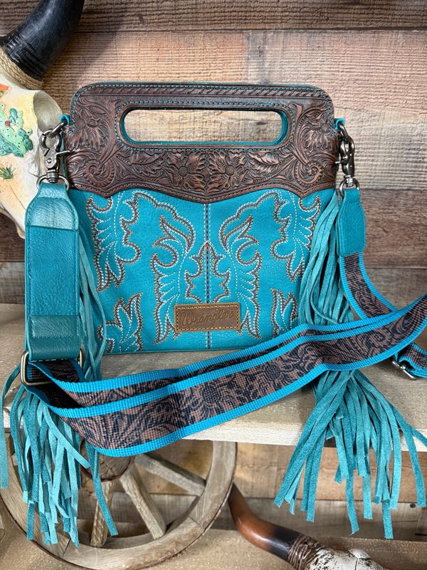 Wrangler Turquoise Boot Stitch Fringe Tote