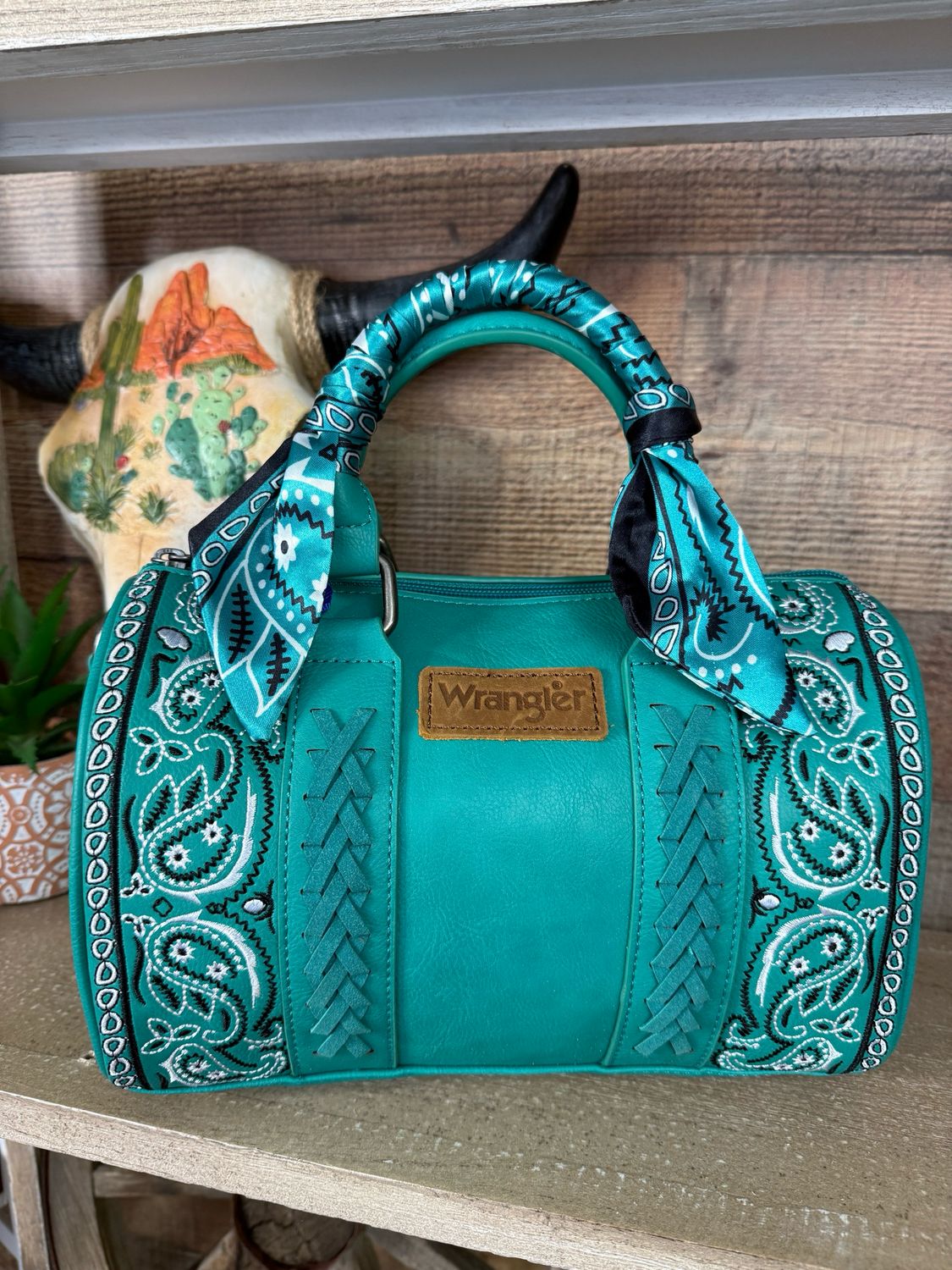 Wranlger Paisley Print Barrel Bag -Turquoise