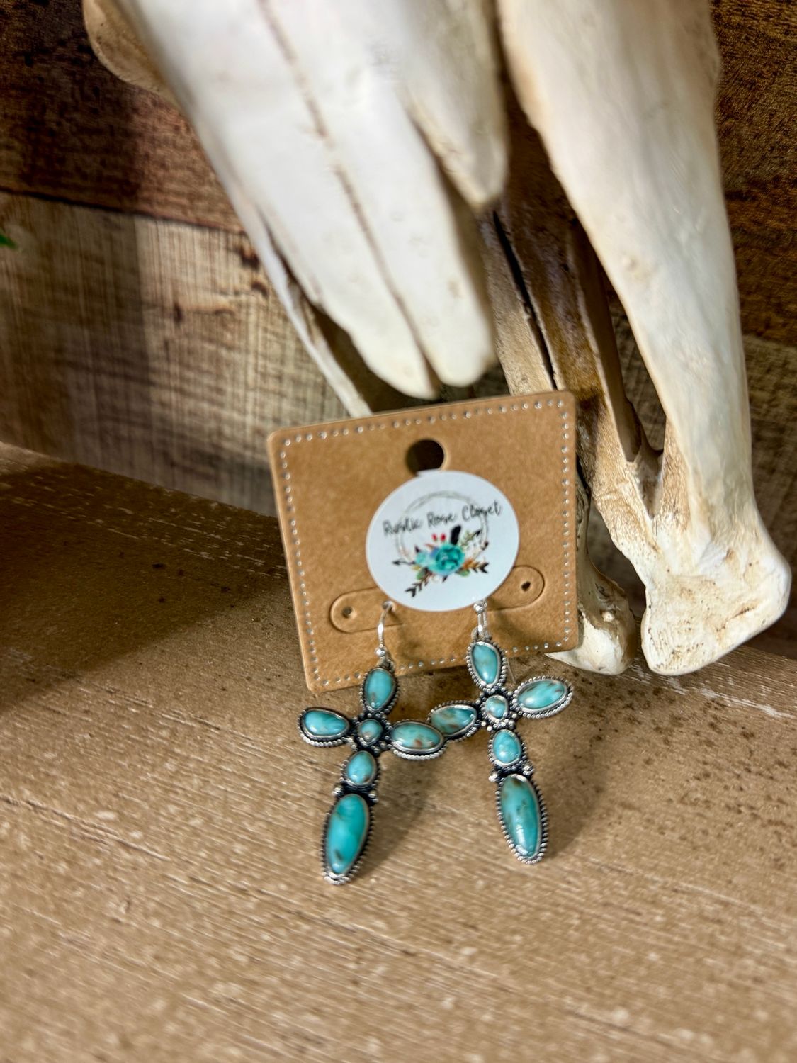 Western Turquoise Cross Earrings 