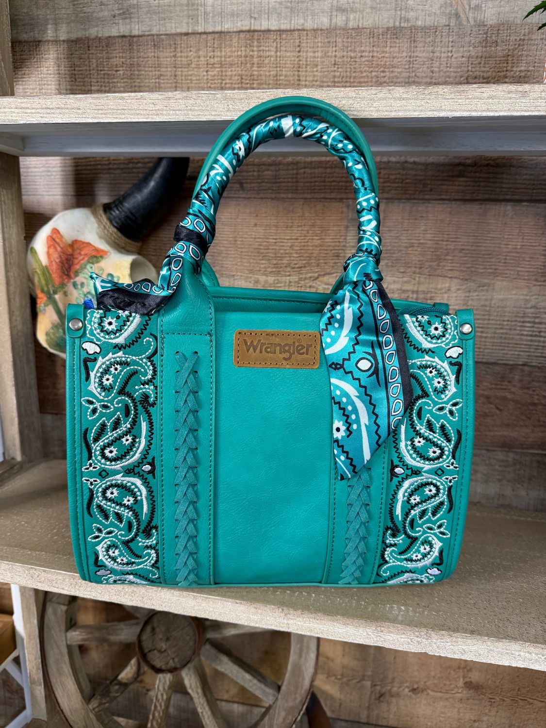 Wrangler Paisley Print Tote Crossbody Bag -Turquoise
