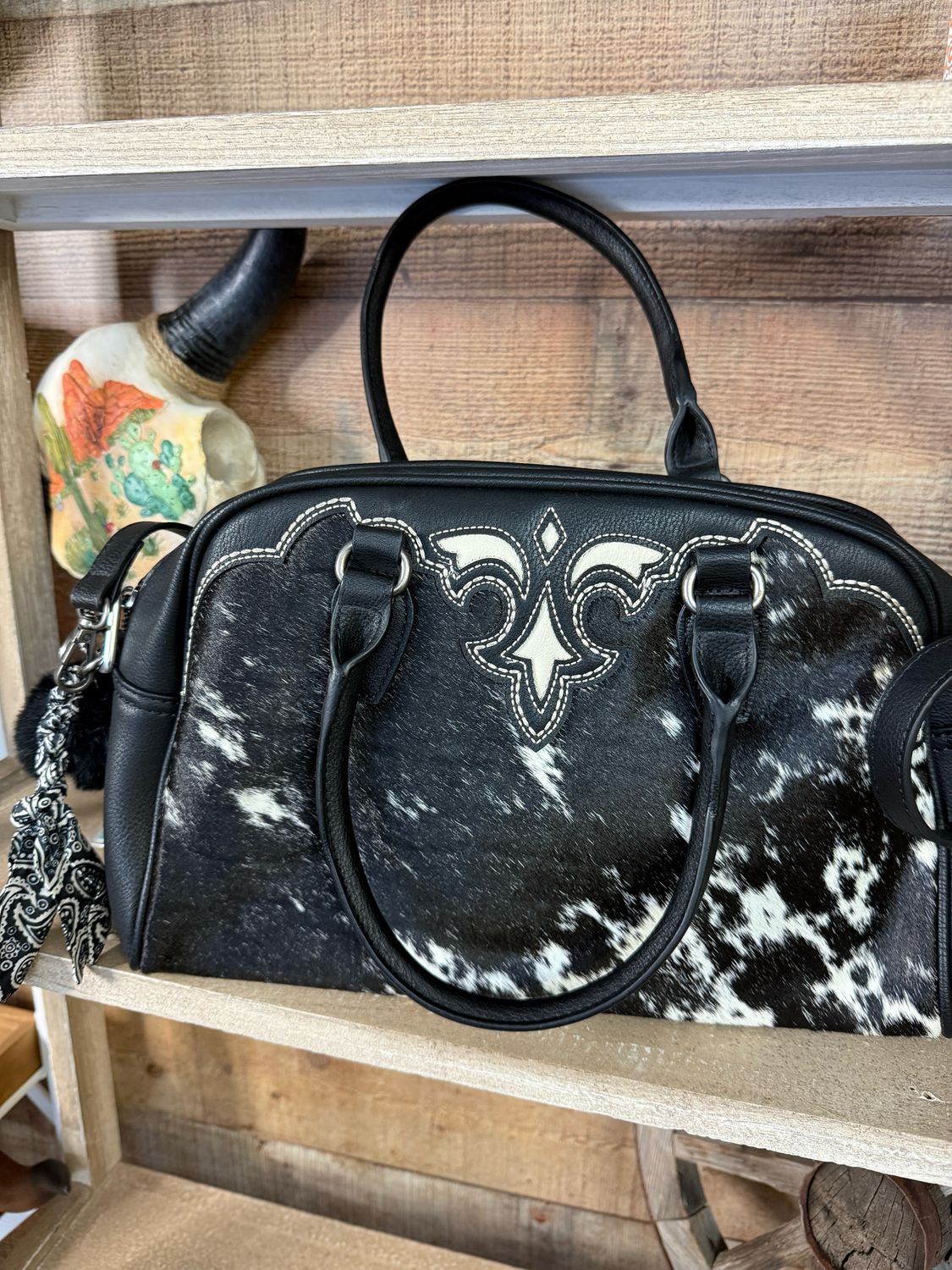 Trinity Ranch Cowhide Satchel -Black